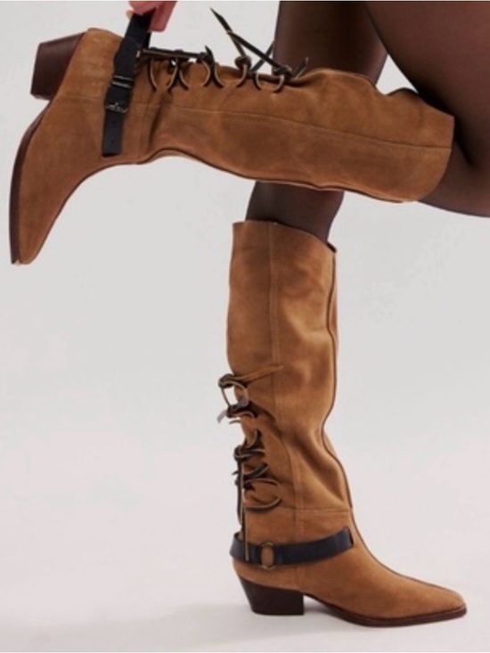 Free People Shoes - NWB Free People Tall Western Lace-Up Boots in Tan